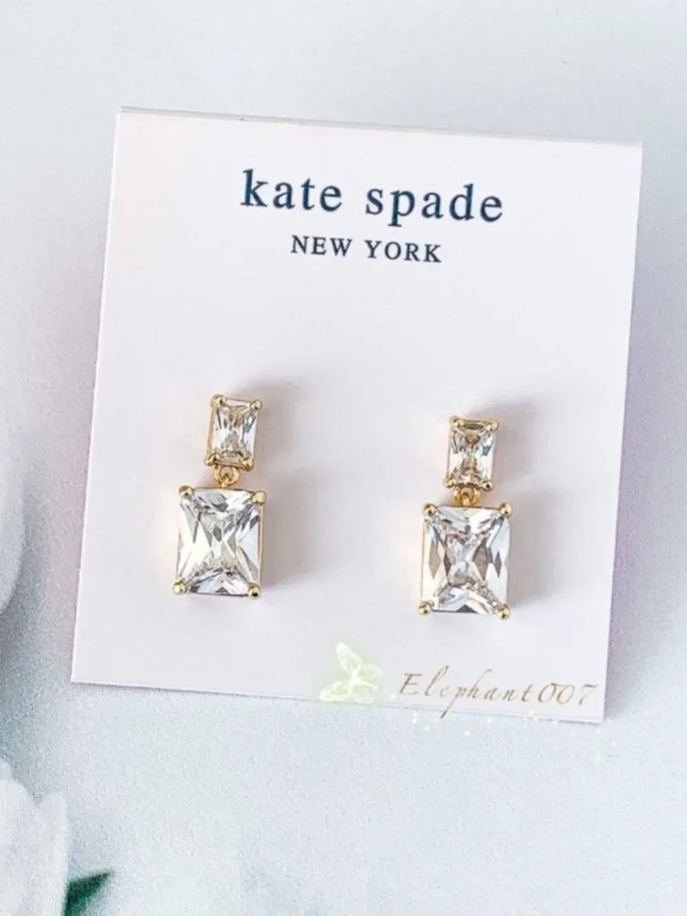Kate Spade New York Crystal Drop Earrings Gold Tone Double Rectangle Earrings